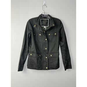 J Crew Resin Coated Twill Jacket Womens XS Mossy Green Brown Spring Fall Snap